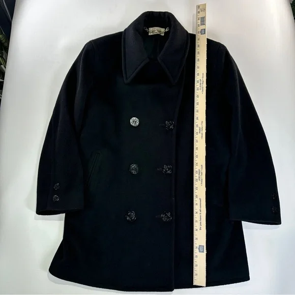 John Weitz Peacoat Wool Blend Nautical Black Vintage USA Large - Picture 11 of 13